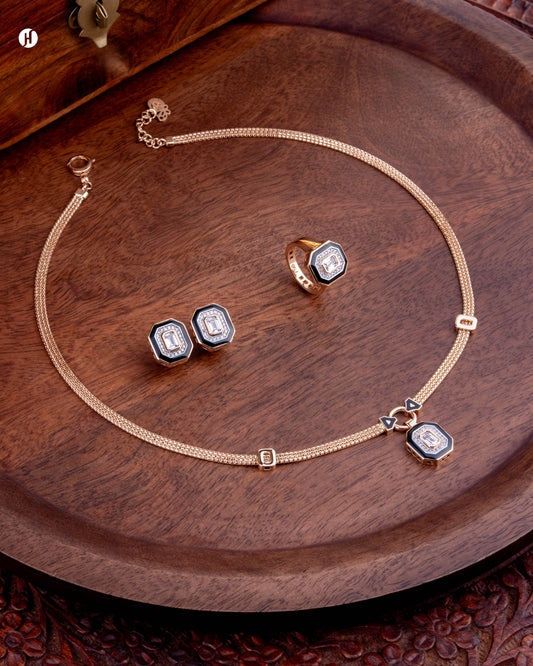 18Karat Rose Gold Italian Art Deco Enamel Necklace Set