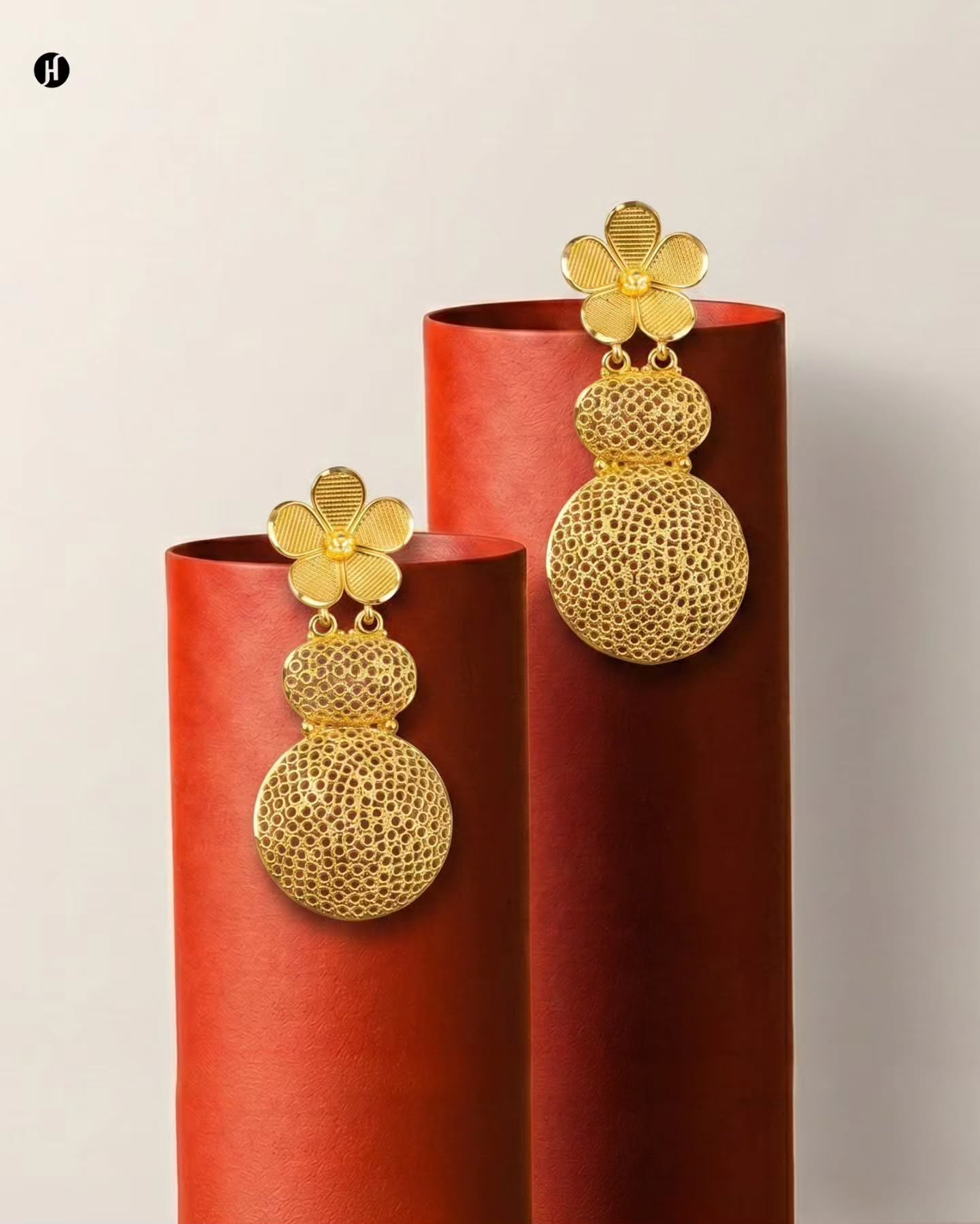 21K Yellow Gold Bahraini Daisy Honeycomb Drop Earrings