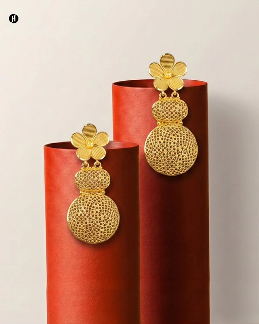 21K Yellow Gold Bahraini Daisy Honeycomb Drop Earrings