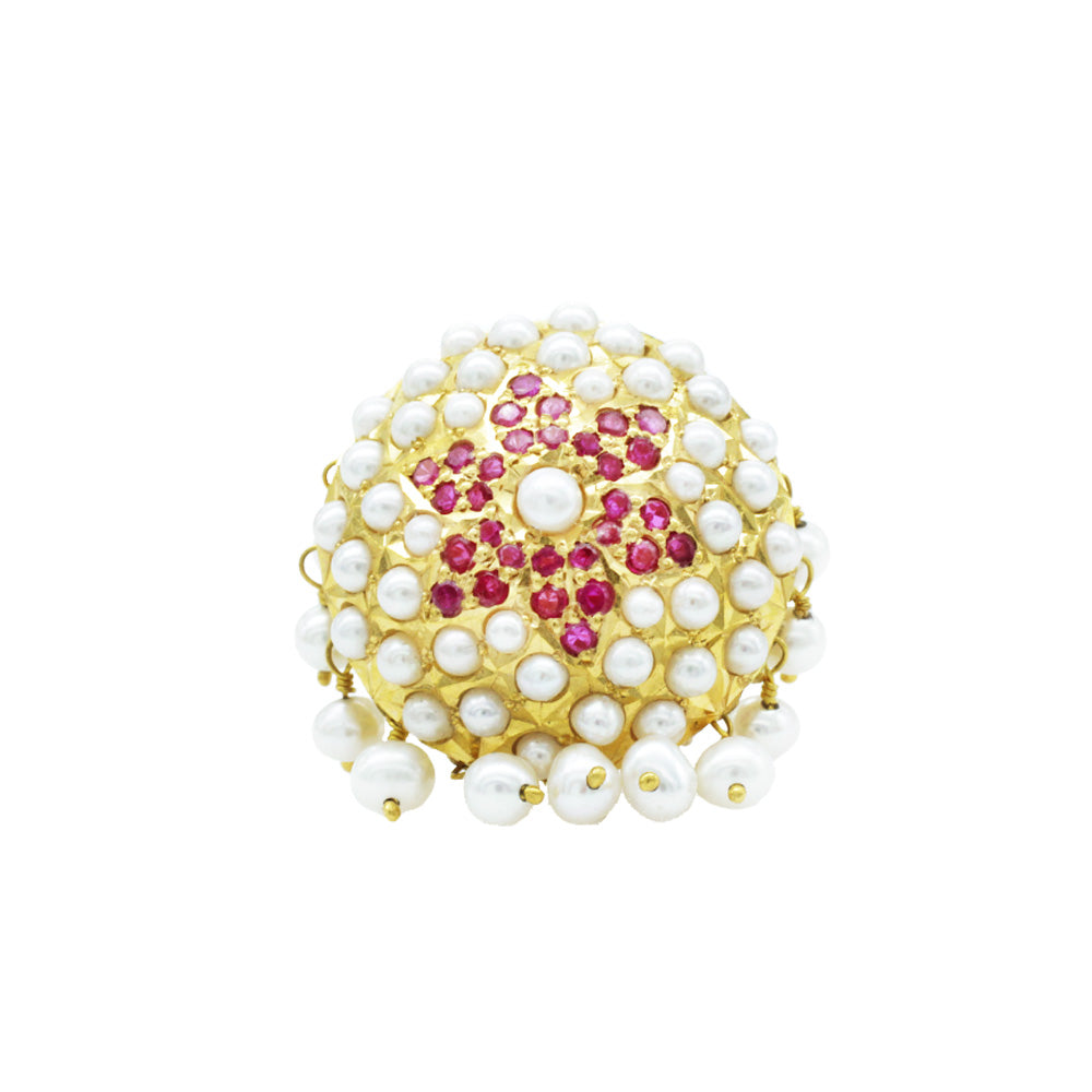 22K Yellow Gold Pakistani Pearl Beaded Flower Ring