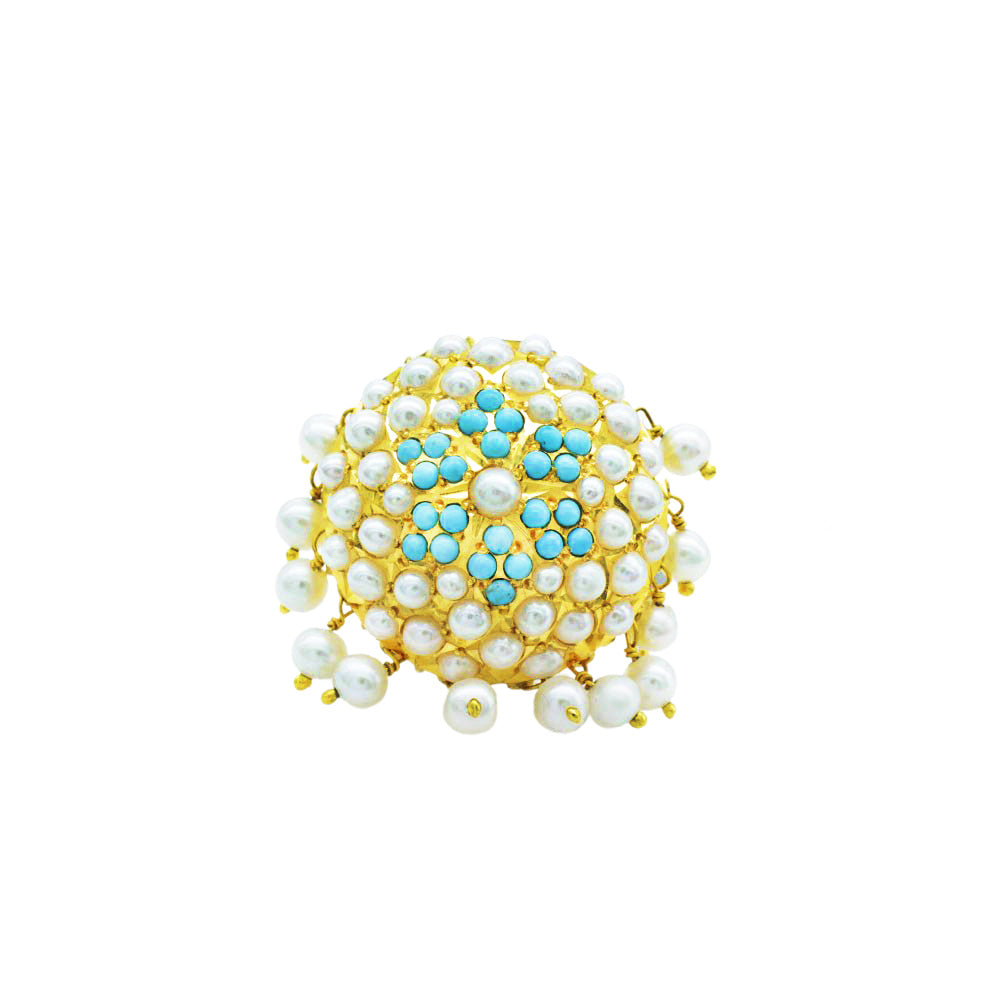 22K Yellow Gold Pakistani Pearl Beaded Flower Ring