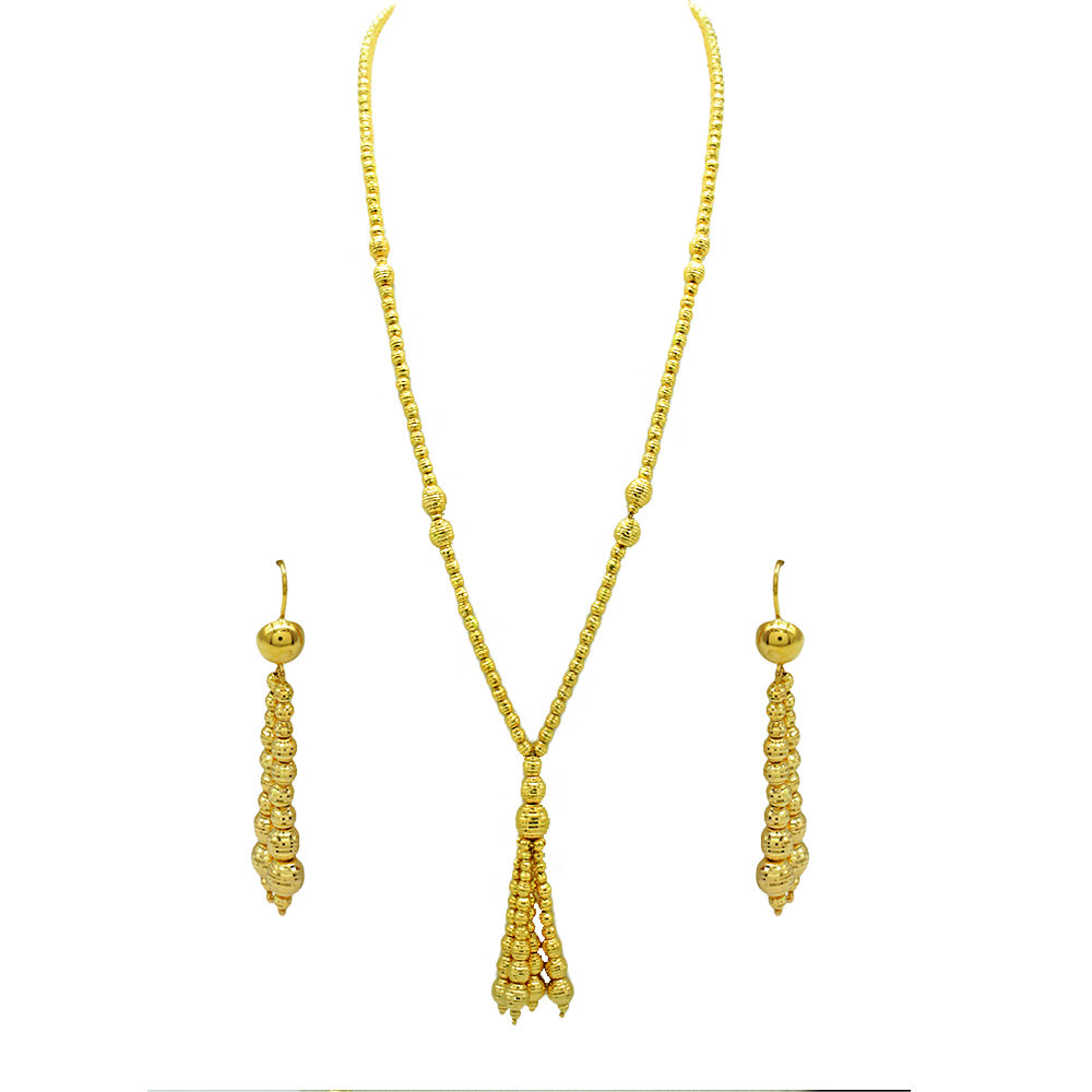 21K Yellow Gold Bahrain Dangling Disco Balls Rope Necklace Set