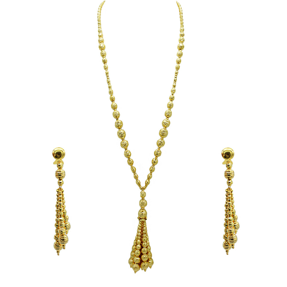 21K Yellow Gold Bahrain Dangling Disco Balls Rope Necklace Set