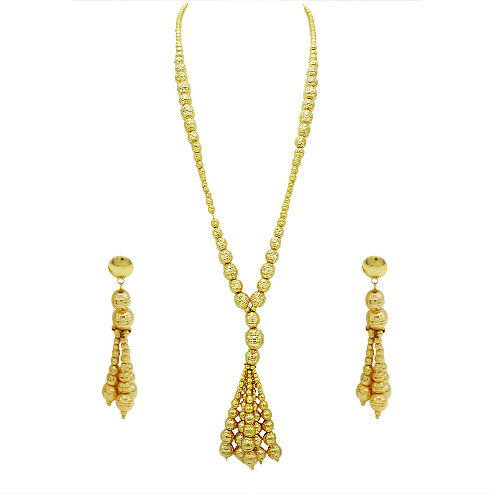 21K Yellow Gold Bahrain Dangling Disco Balls Rope Necklace Set