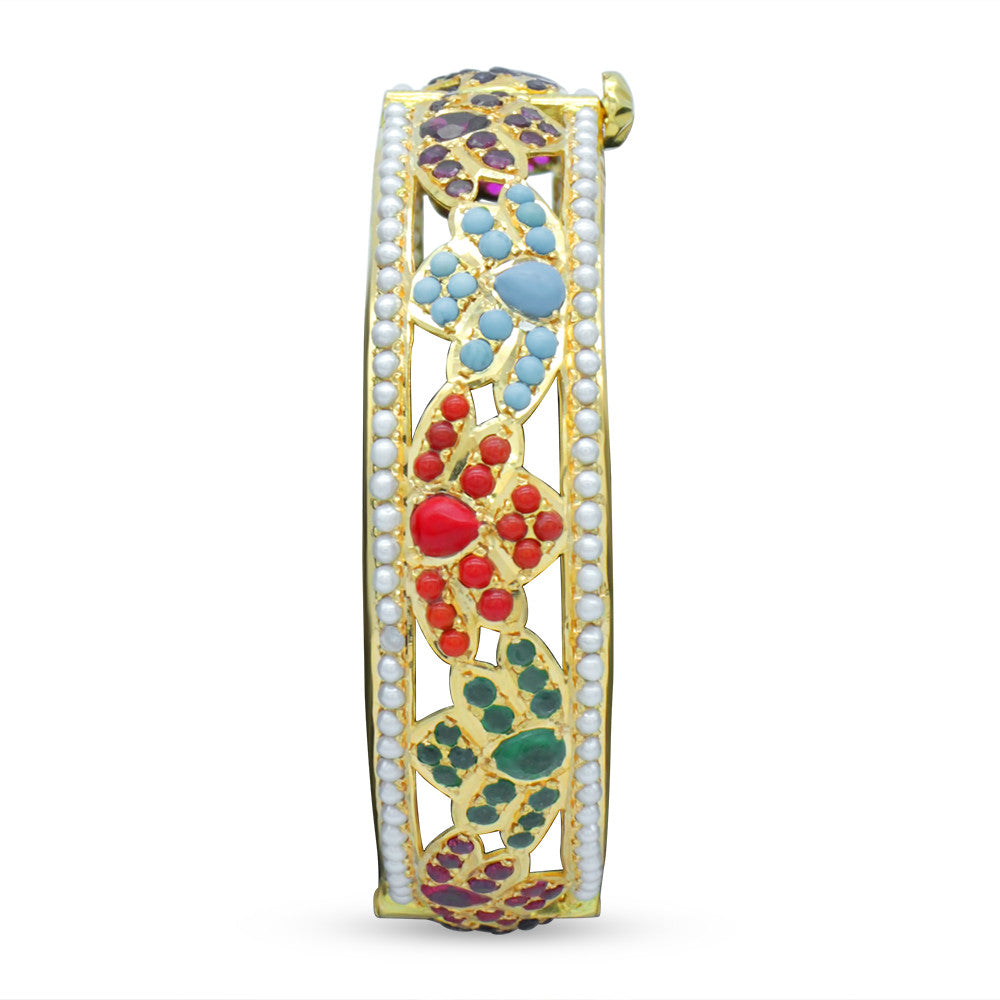 21K Yellow Gold Indian Pearl Festive Multicolor Bangle