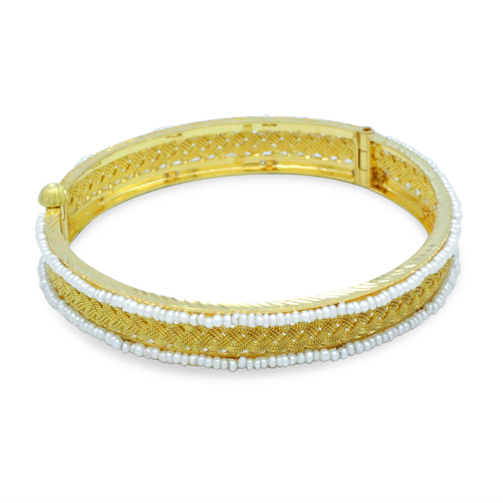 21K Yellow Gold Bahraini Pearl Braid Bangle with screw hinge