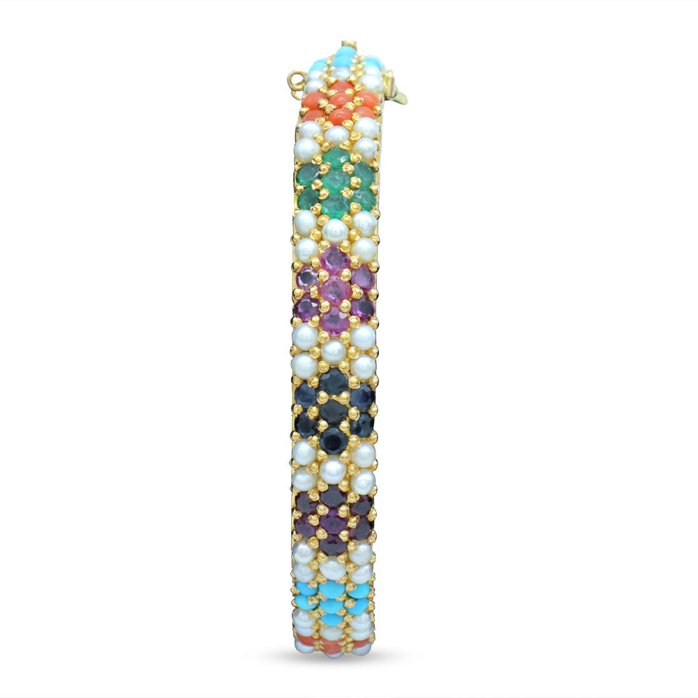 22K Yellow Gold Bahraini Pearl Multicolor Zahra Bangle