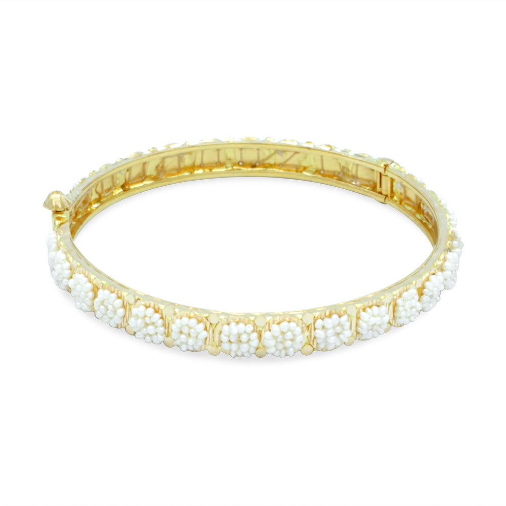 21K Yellow Gold Bahraini Pearl Dayira Bangle with screw hinge