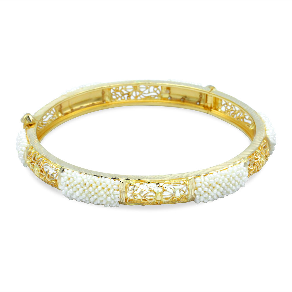 21K Yellow Gold Bahraini Pearl Block Bangle
 with screw hinge