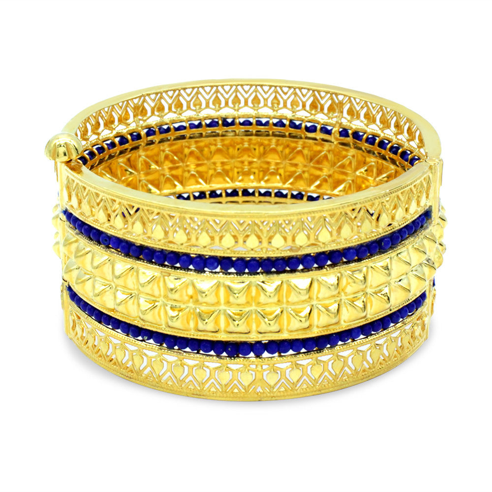 21K Yellow Gold Bahraini Blue Lapis Bangle with screw hinge