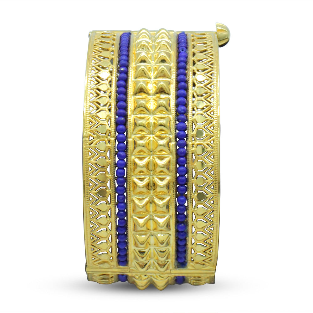 21K Yellow Gold Bahraini Blue Lapis Bangle with screw hinge