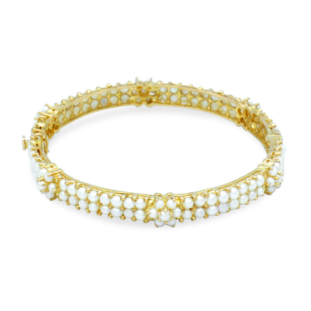 22K Yellow Gold Bahraini Pearl Simple Fleur Bangle