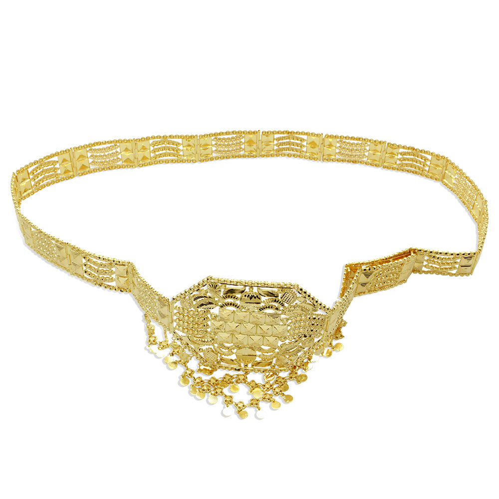 Top view of 21K Yellow Gold Bahraini Muthaman Bridal Belt