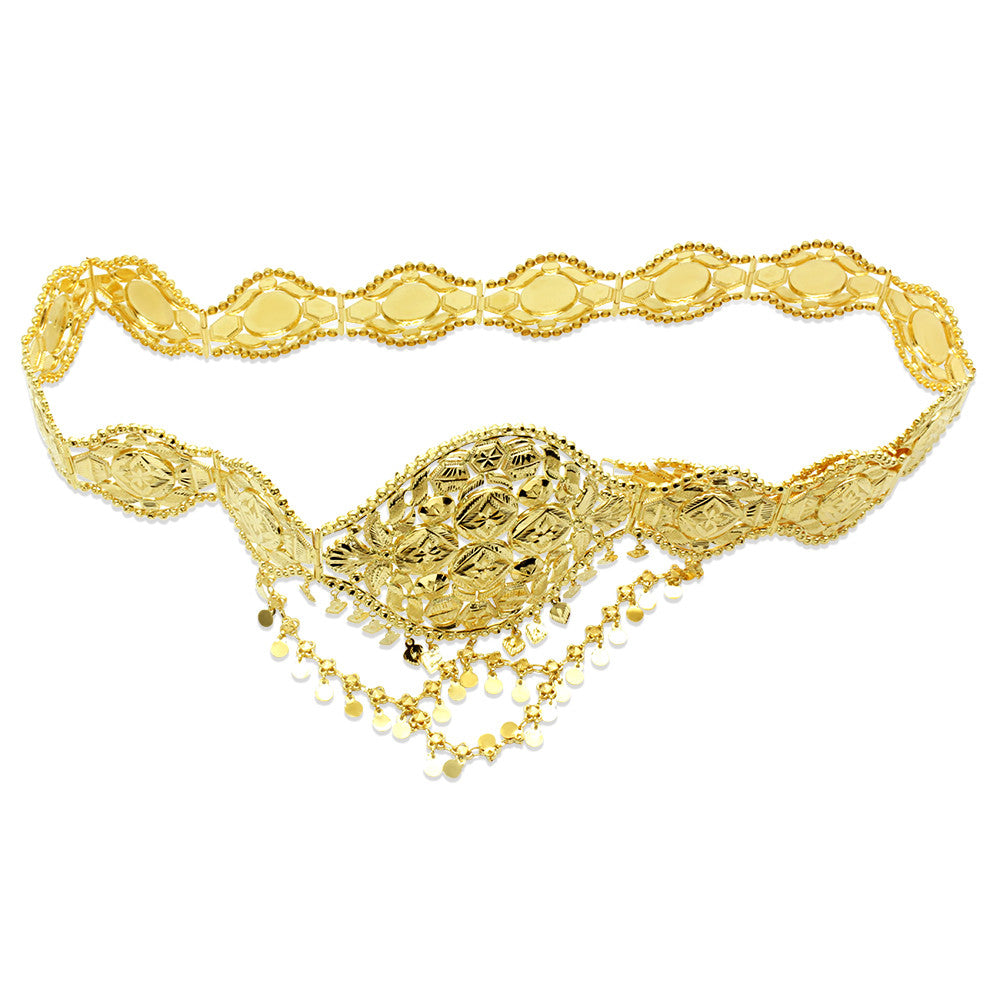 Top view of 21K Yellow Gold Bahraini Wave Bridal Belt