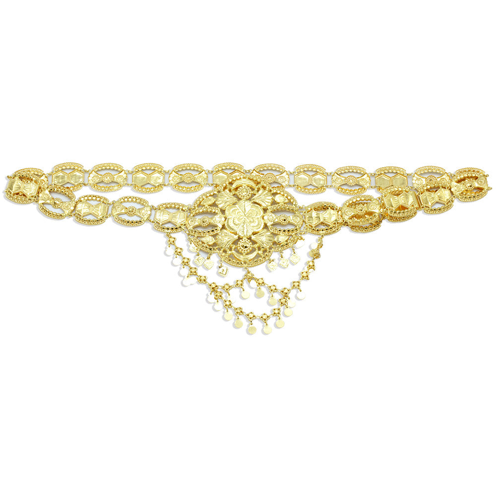 21K Yellow Gold Bahraini Floral Bridal Belt for emirati weddings