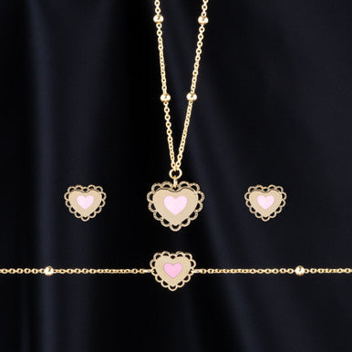 18K Yellow Gold Heart In Heart Baby Necklace Set