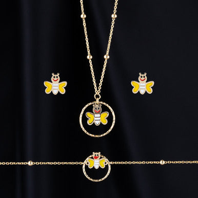 18K Yellow Gold Baby Bees Necklace Set