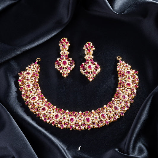 21K Yellow Gold Pakistani Ruby Princess Necklace Set