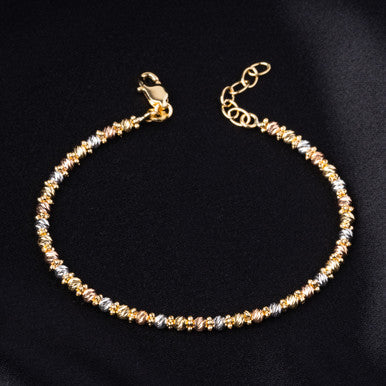 18K Yellow Gold Three Tone Tiny Rolling Balls Baby Bangle