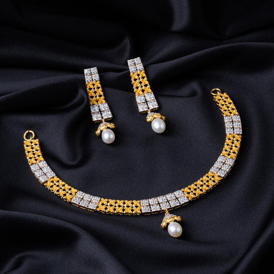 22K Pakistani Design Choker Necklace set with Earrings, Zircon