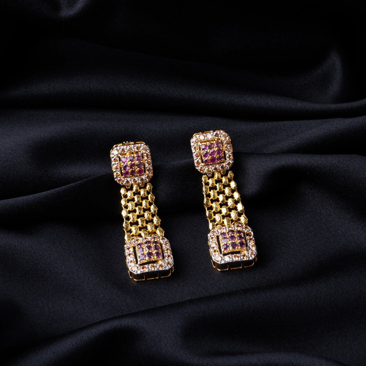 22K Gold Pakistani Earring with Square Design Zirconia Setting
