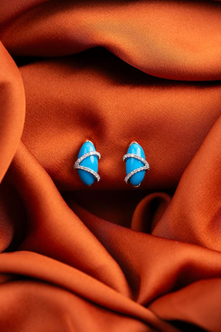 18K Rose Gold Blue Turquoise Diamond Earrings