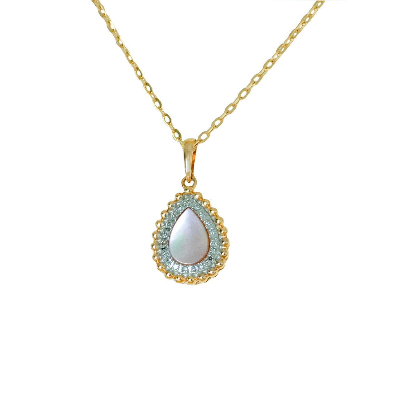 18K Rose Gold Pear Mother of Pearl Diamond Pendant