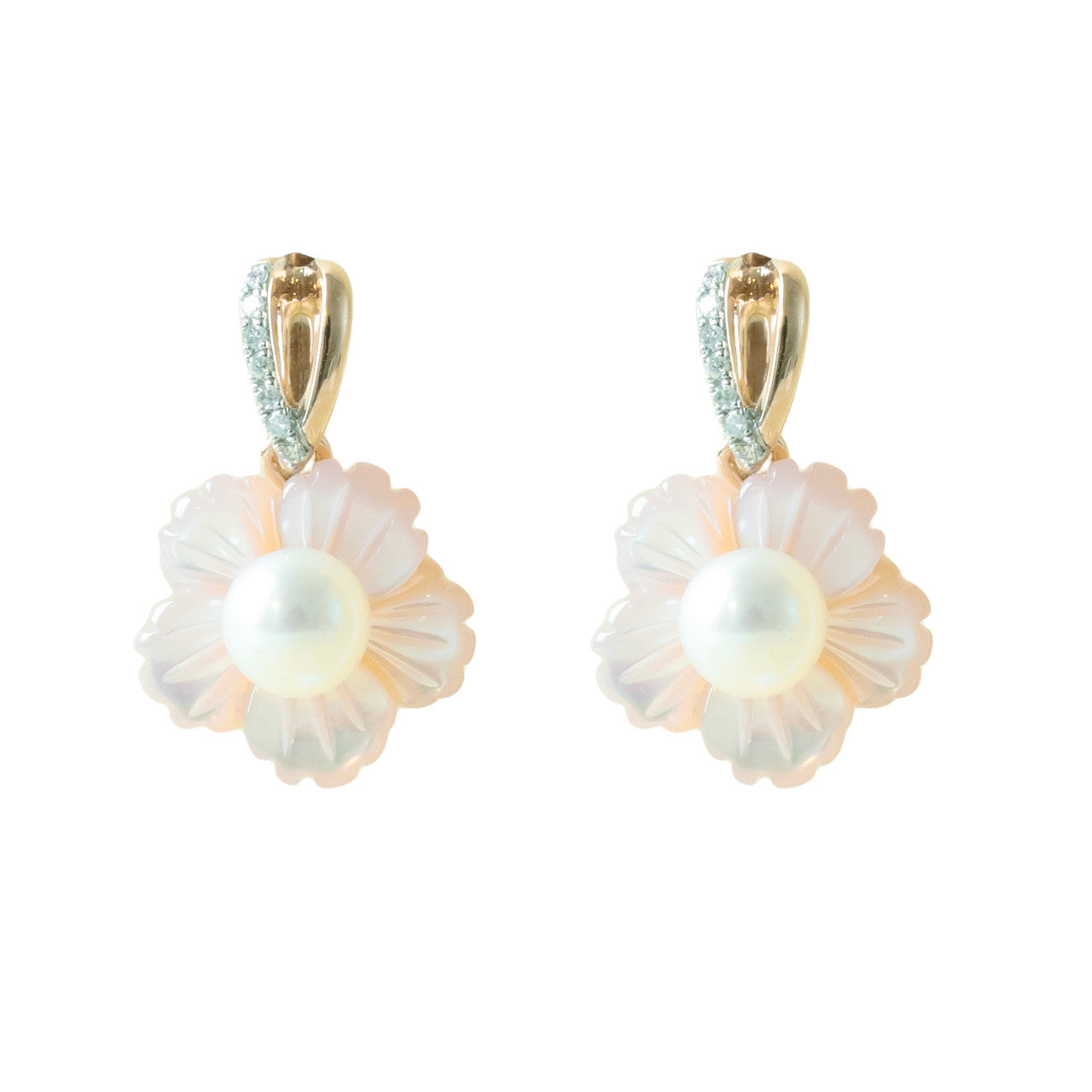 18K Rose Gold Flower Pearl Diamond Earrings