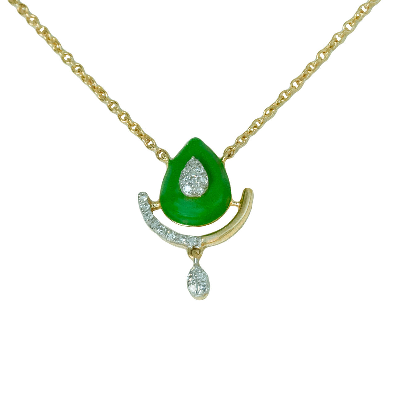 18K Yellow Gold Green Enamel Diamond Necklace