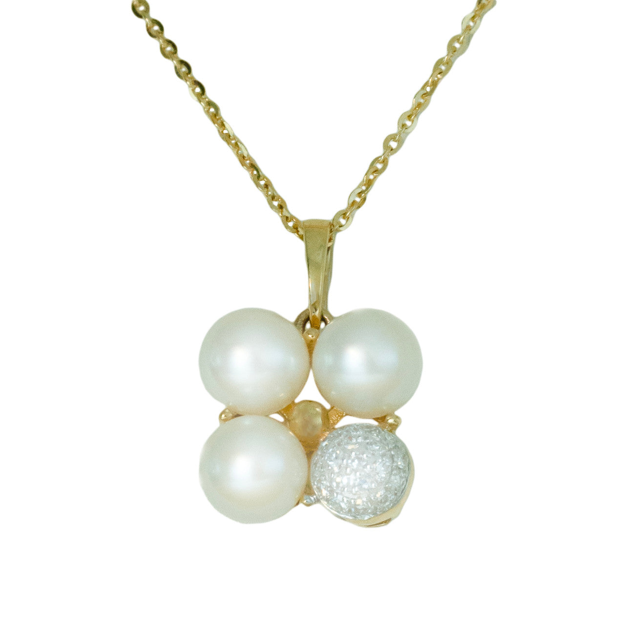 18K Yellow Gold Quatre Pearl Diamond Pendant Set