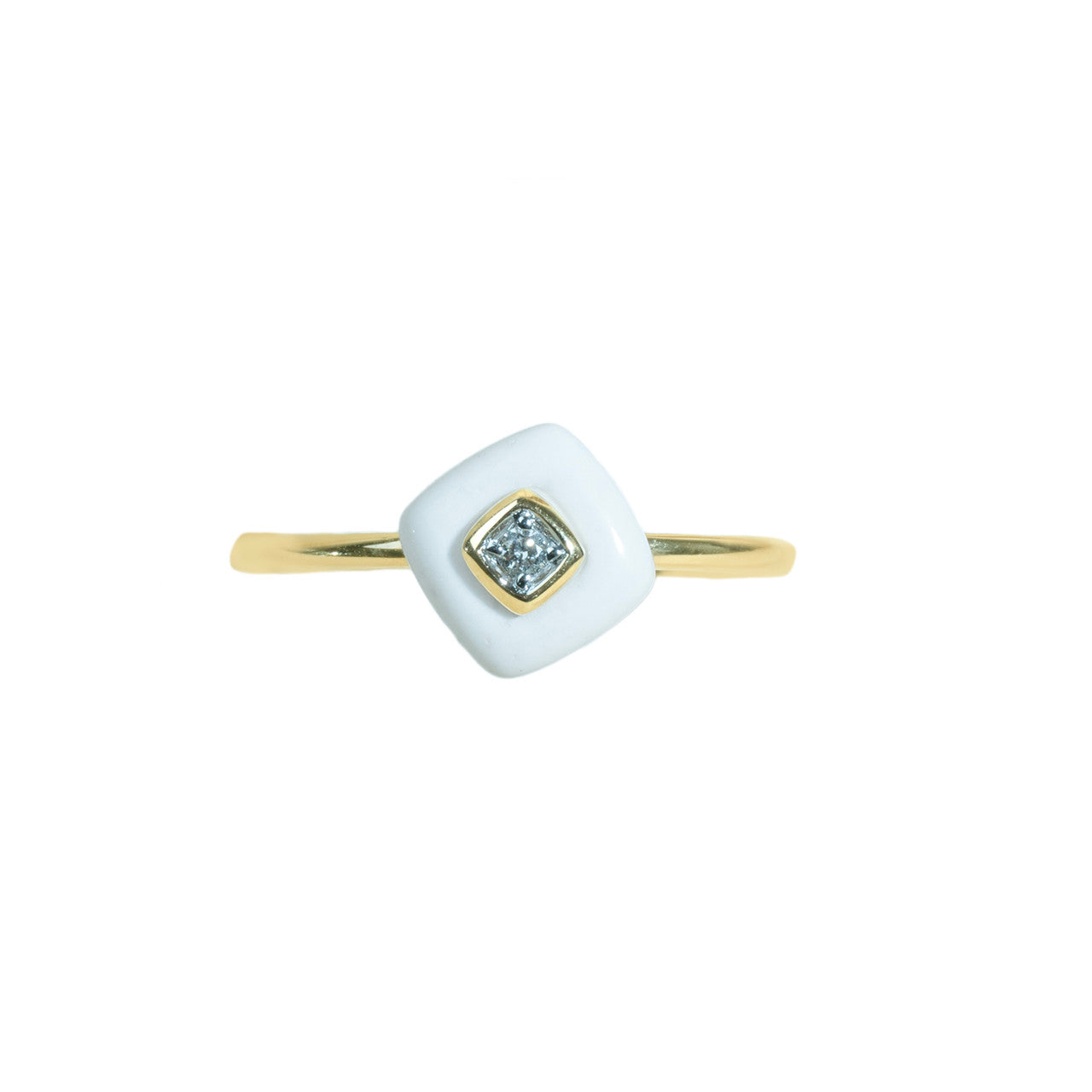 18K Yellow Gold Square Shell Diamond Ring