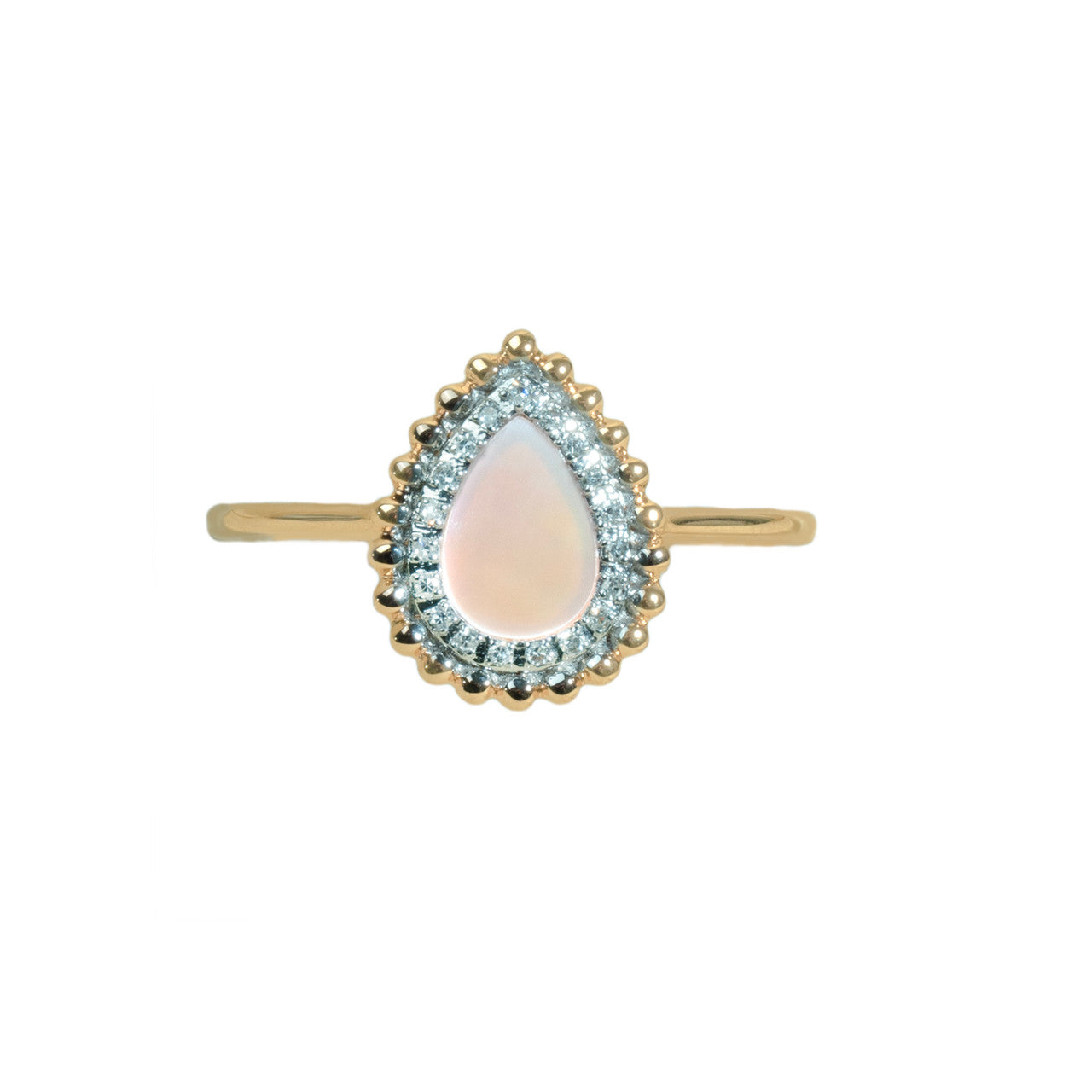 18K Rose Gold Pear Mother of Pearl Diamond Ring