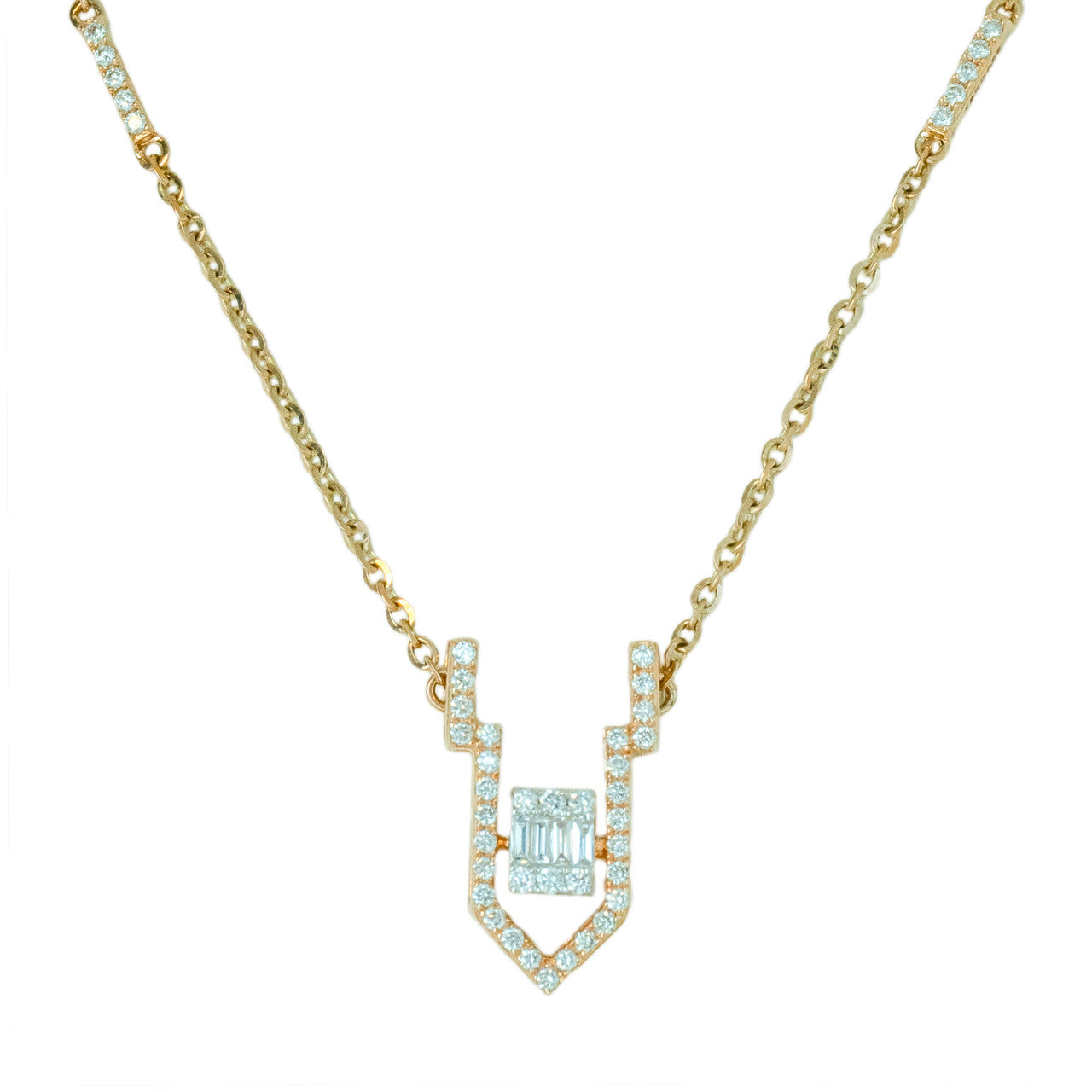 18K Yellow Gold Geometric Diamond Necklace