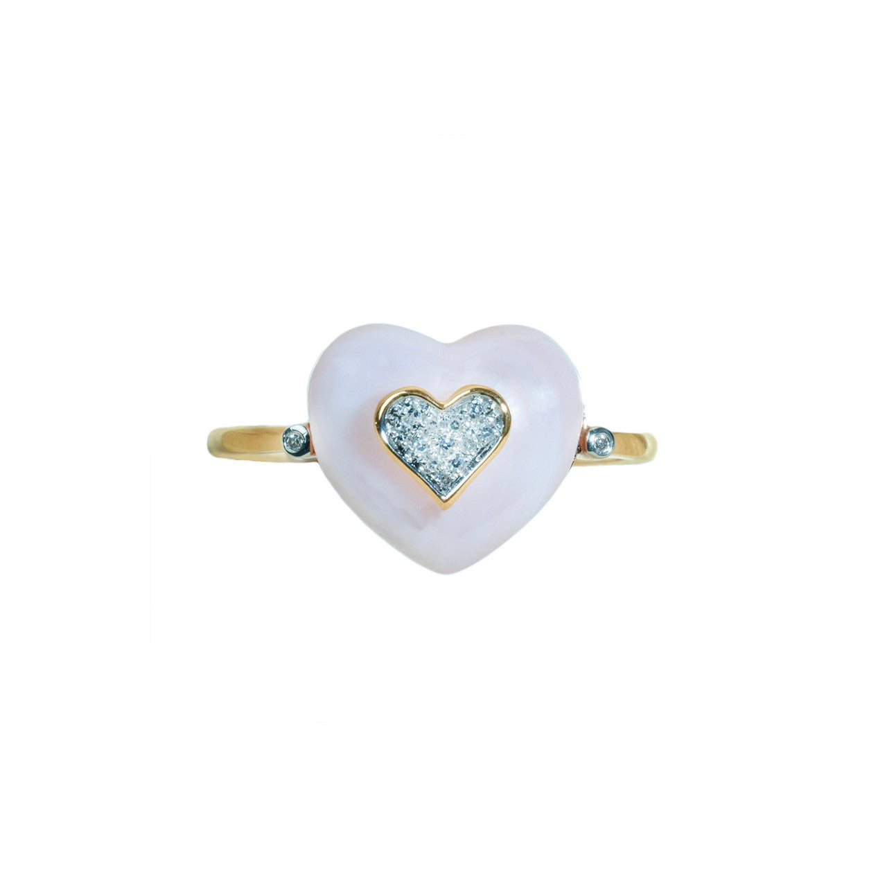 18K Rose Gold Mother of Pearl Heart Diamond Ring