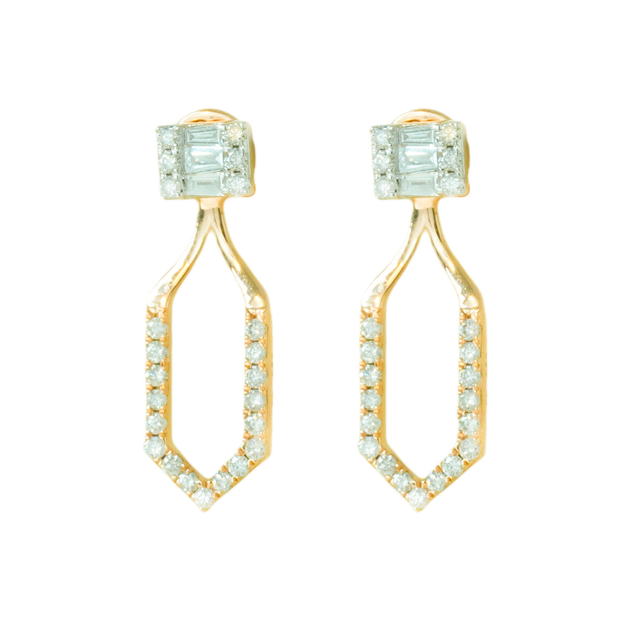 18K Yellow Gold Geometric Diamond Earrings