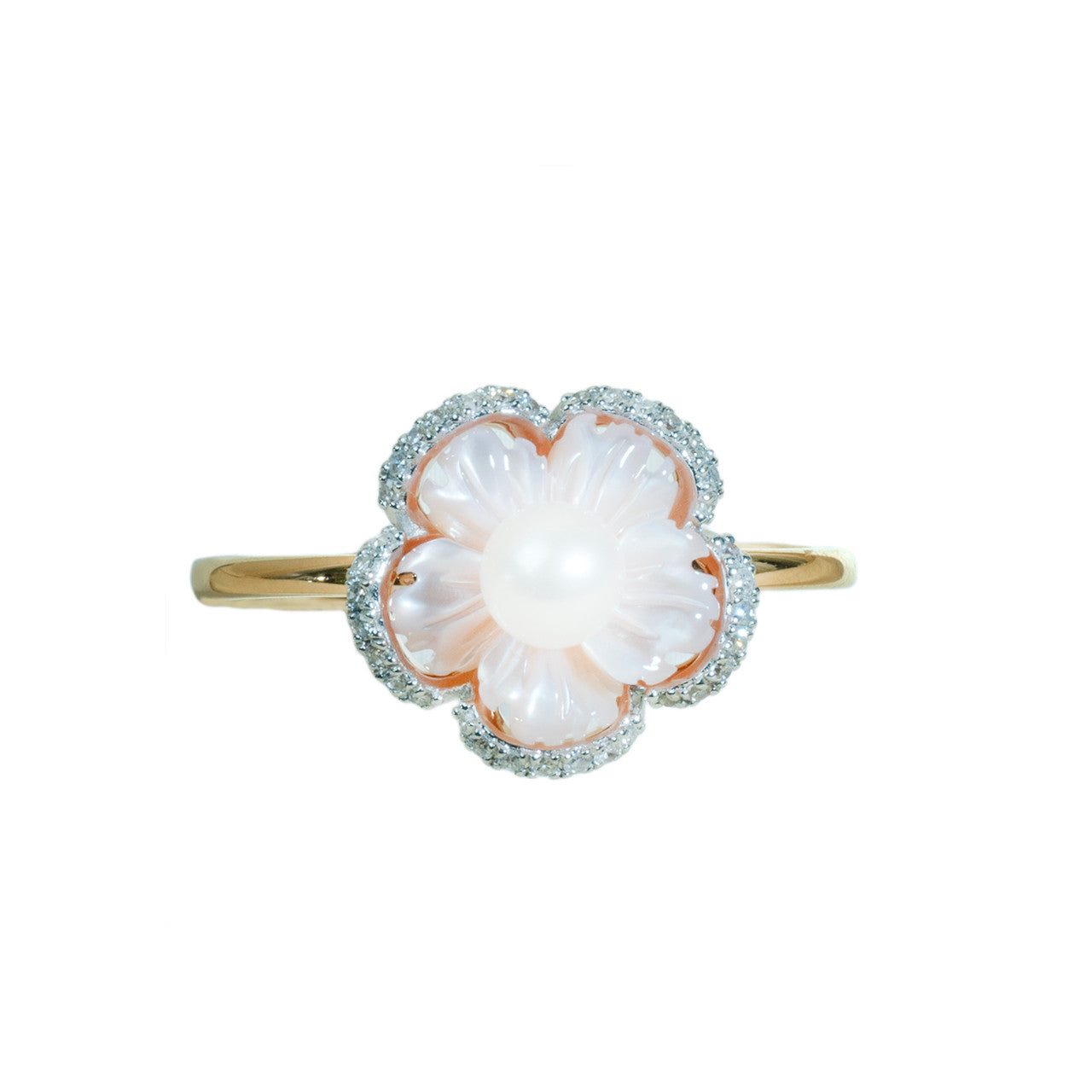 18K Rose Gold Mother of Pearl Flower Diamond Ring