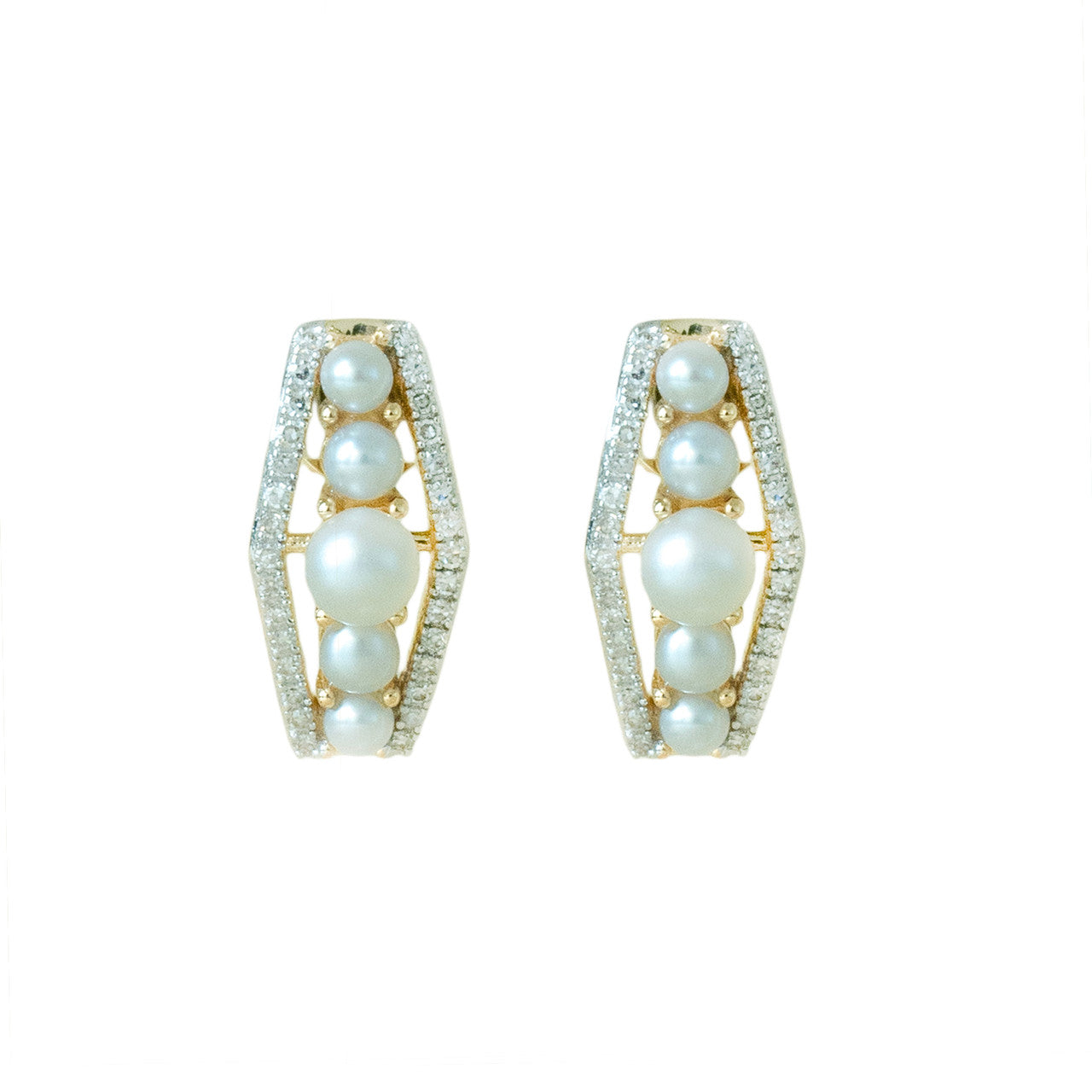 18K Yellow Gold Pearl Diamond Earrings