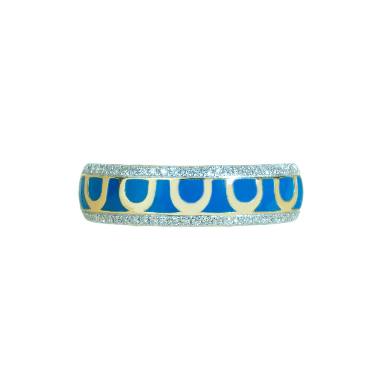 18K Yellow Gold Dark Blue Enamel Diamond Rings