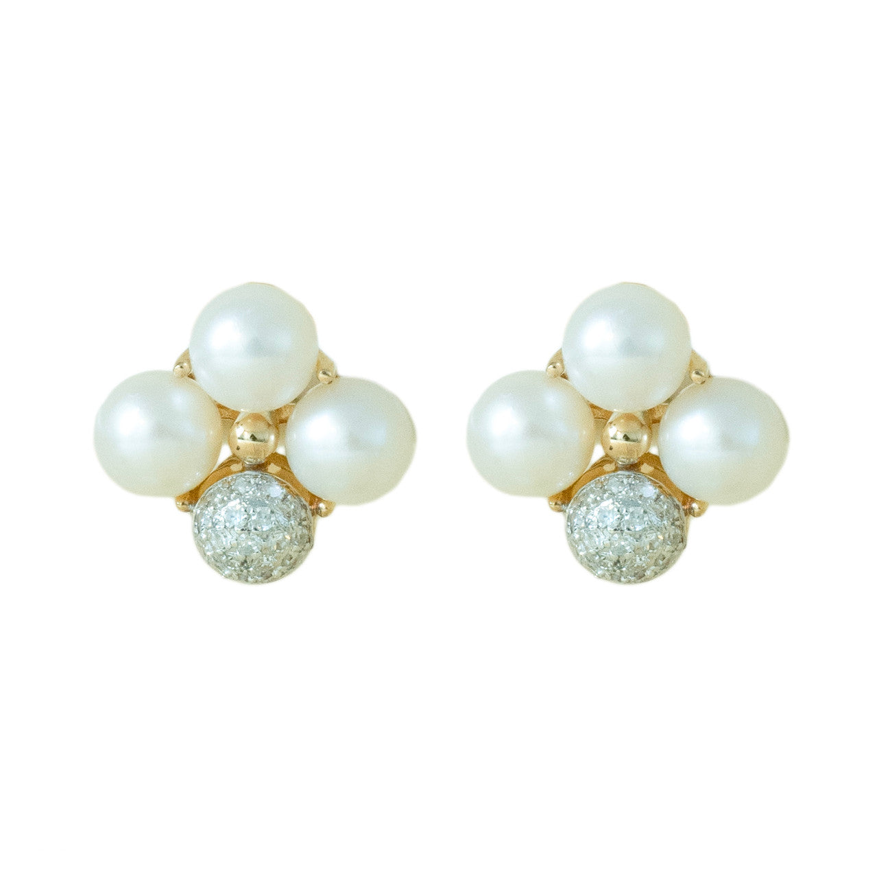 18K Yellow Gold Quatre Pearl Diamond Earring