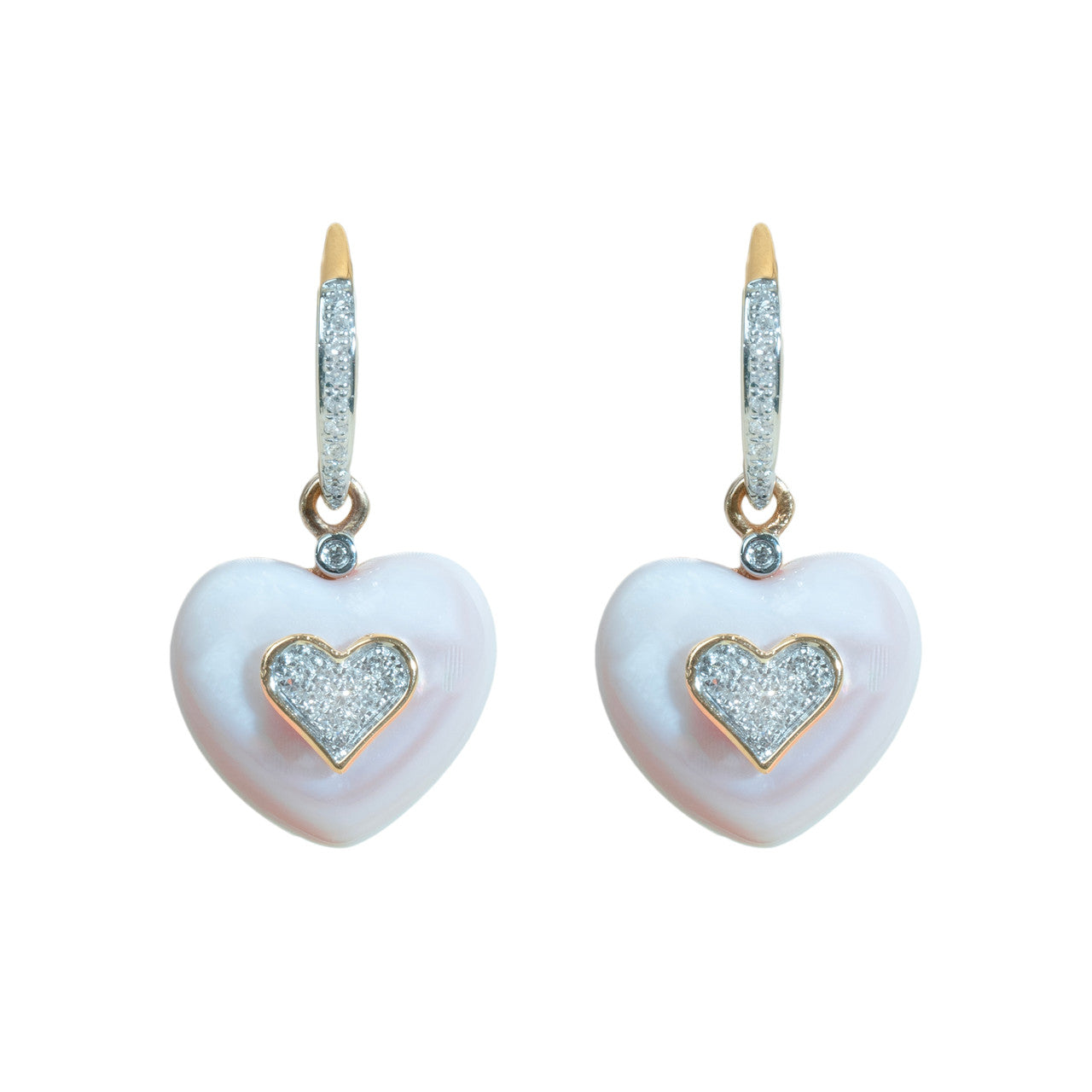 18K Rose Gold Mother of Pearl Heart Diamond Earrings