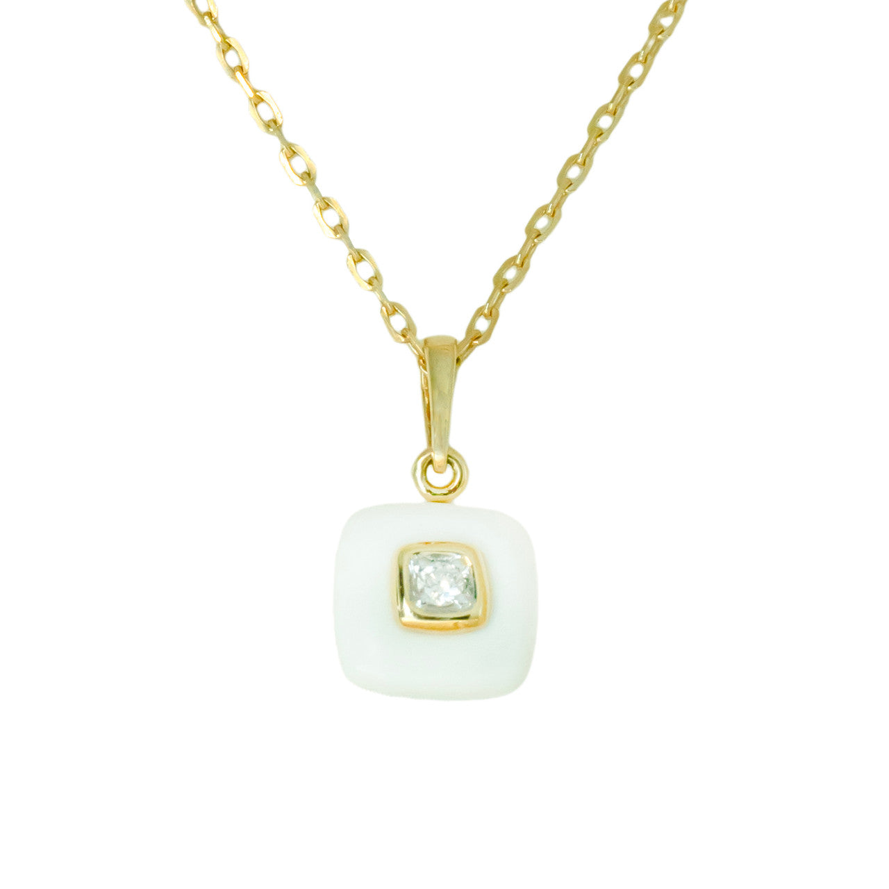 18K Yellow Gold Square Shell Diamond Pendant