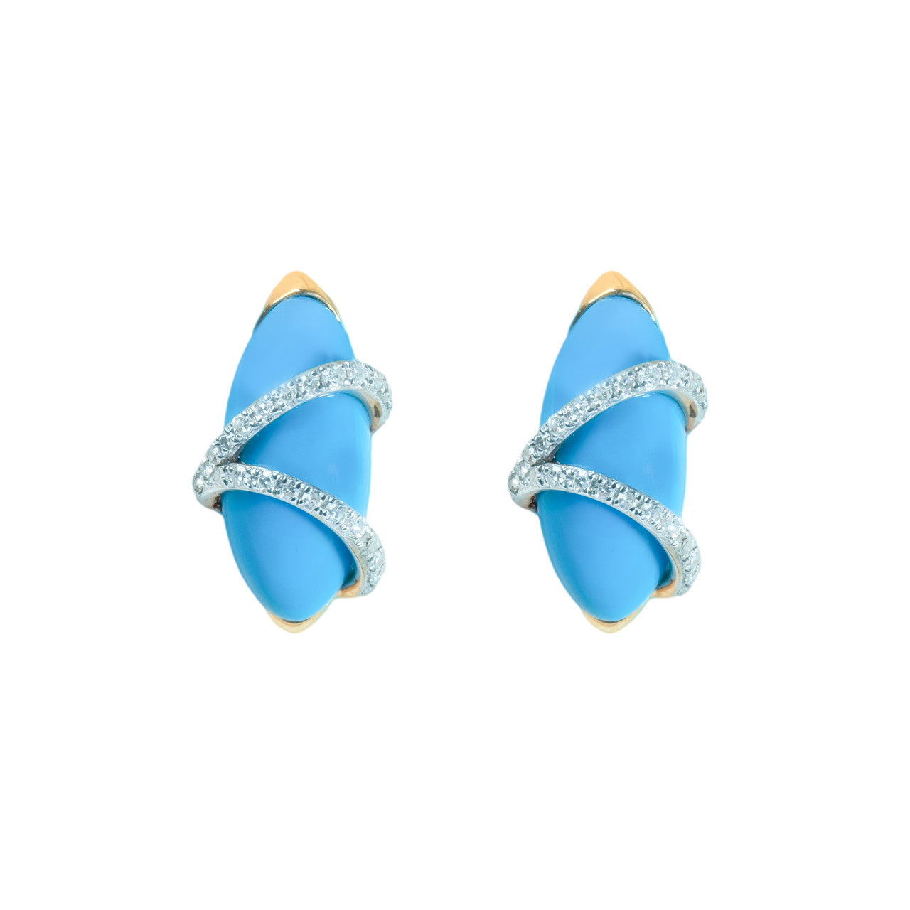 18K Rose Gold Blue Turquoise Diamond Earrings