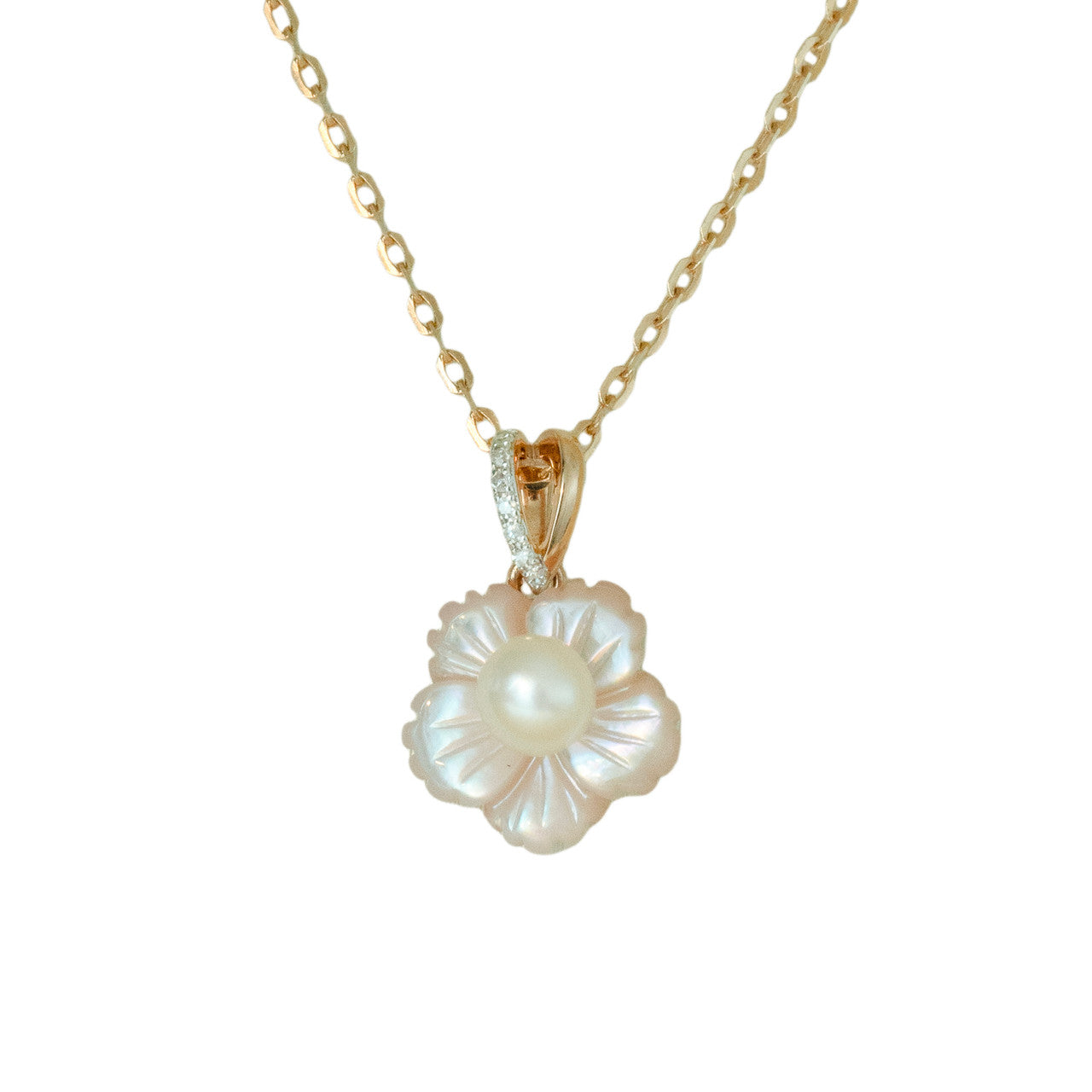 18K Rose Gold Flower Pearl Diamond Pendant