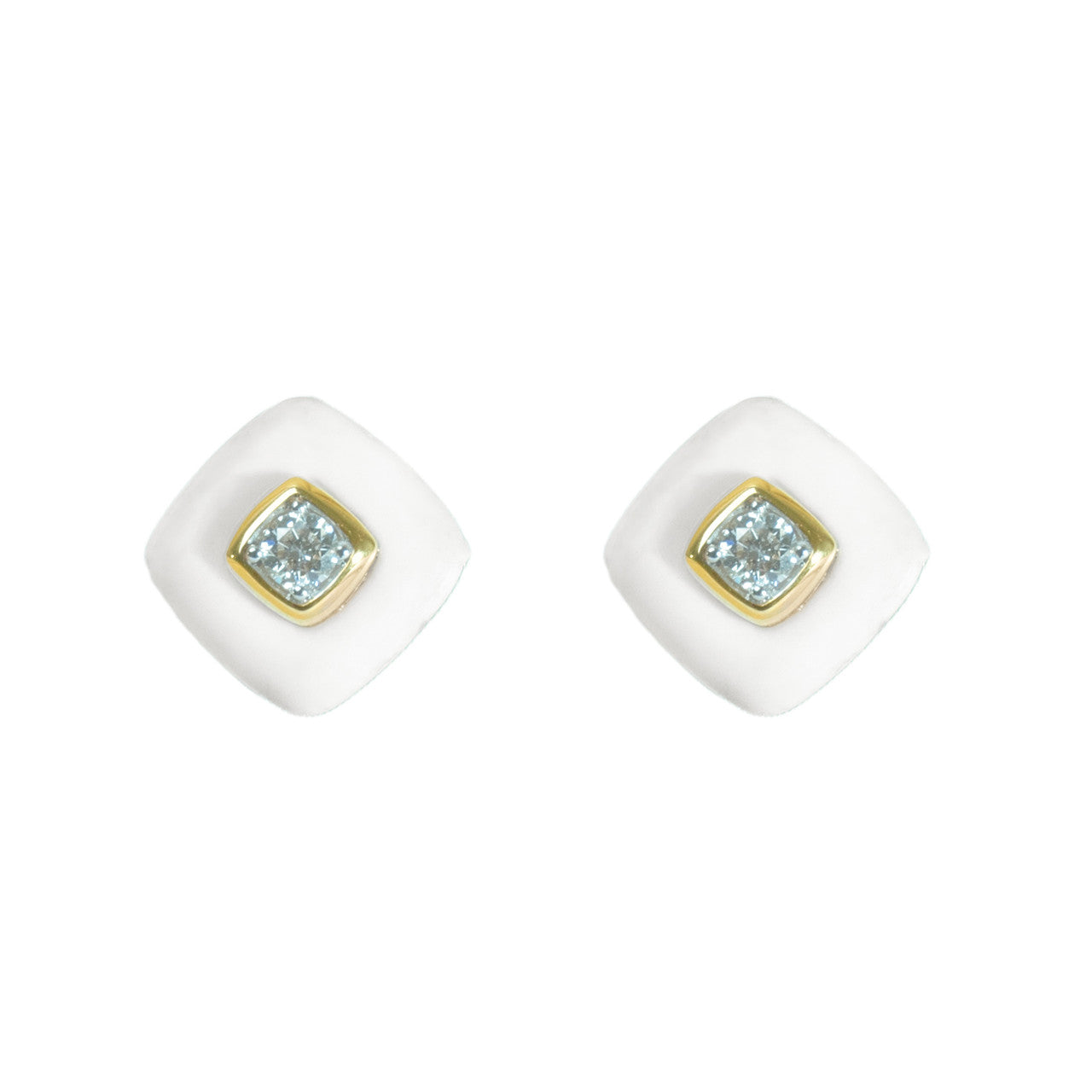 18K Yellow Gold Square Shell Diamond Earrings