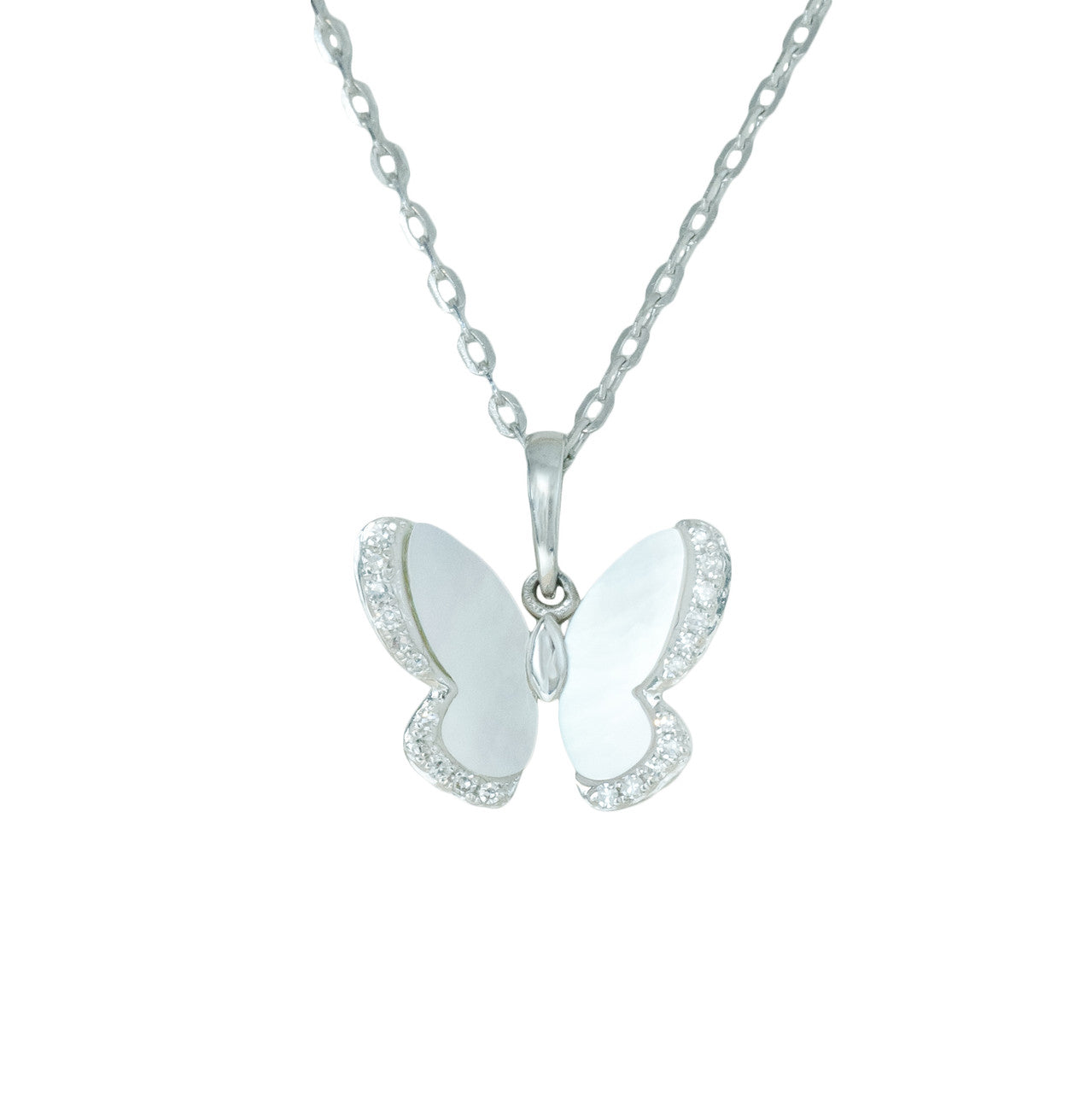 18K Mother of Pearl Butterfly Diamond Pendant