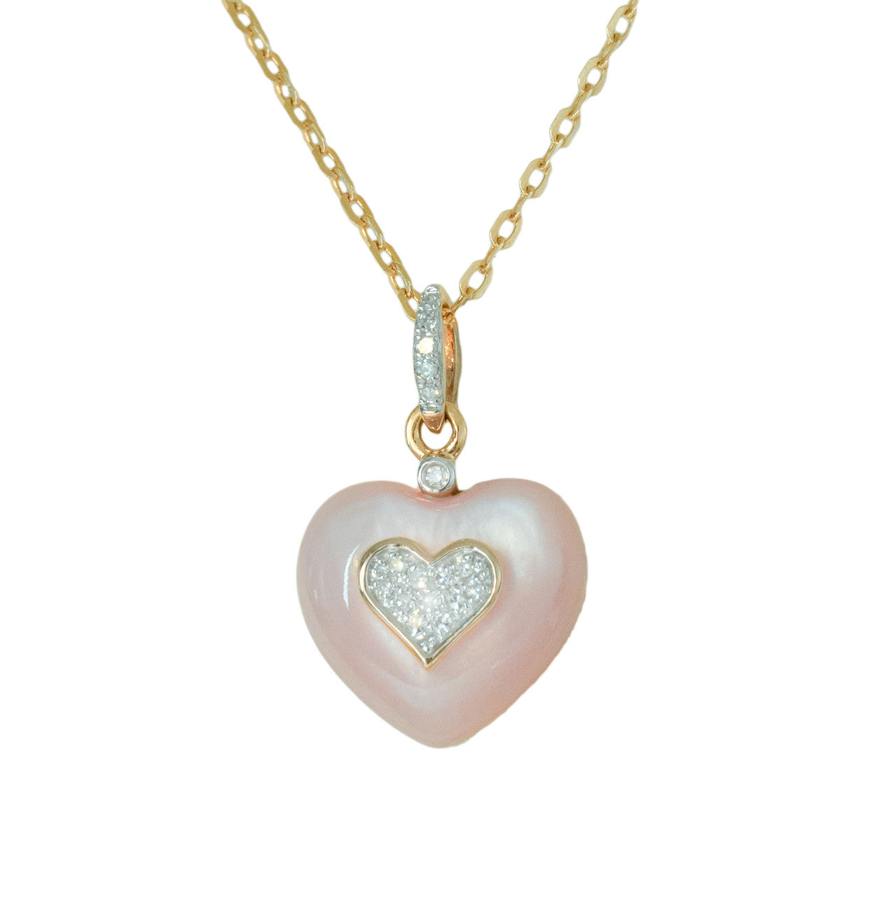 18K Rose Gold Mother of Pearl Heart Diamond Pendant Set