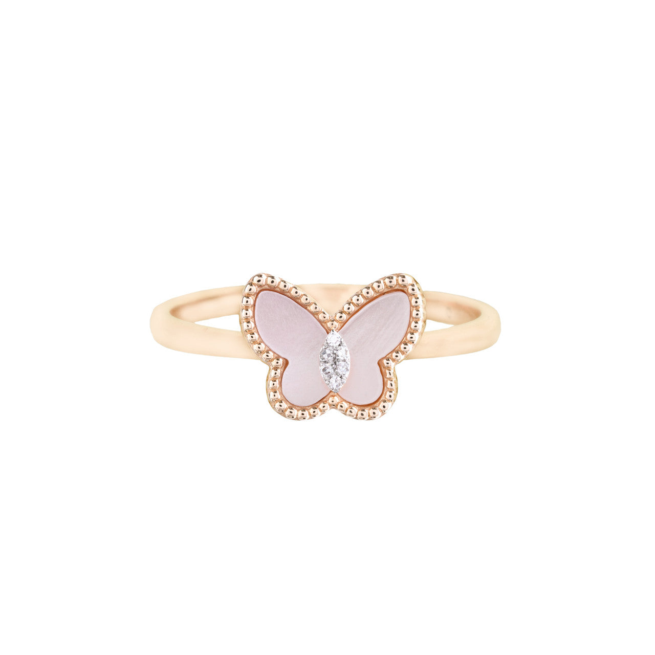 18K Rose Gold Pink Butterfly Diamond Ring