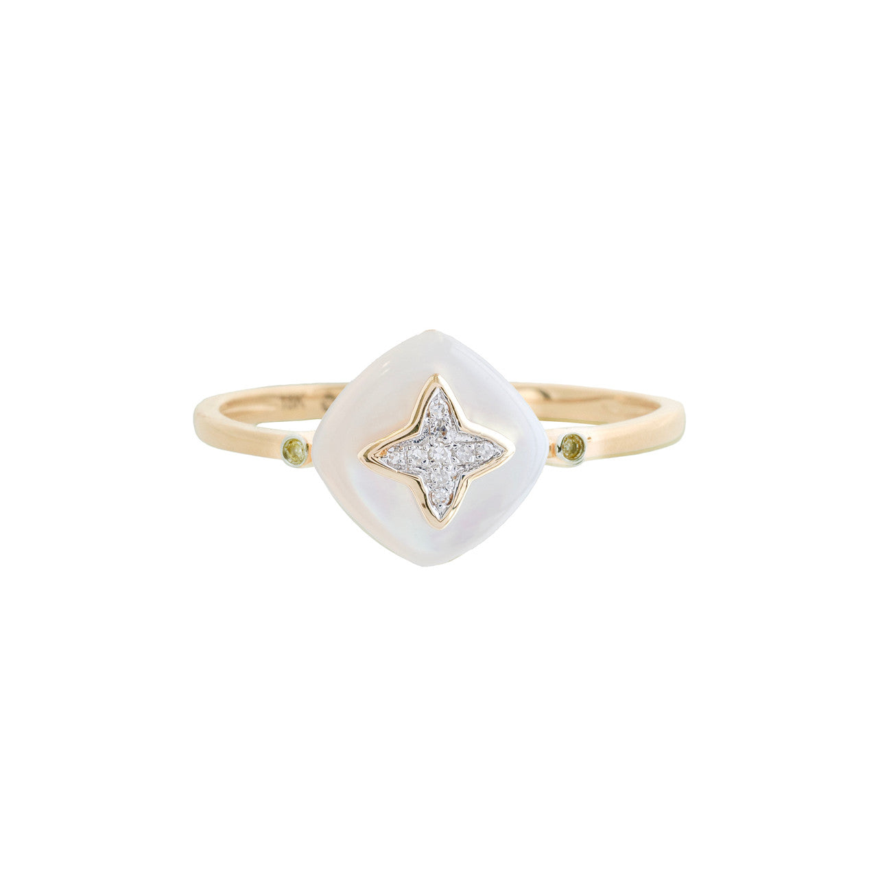 18K Yellow Gold White Shell Star Diamond Ring