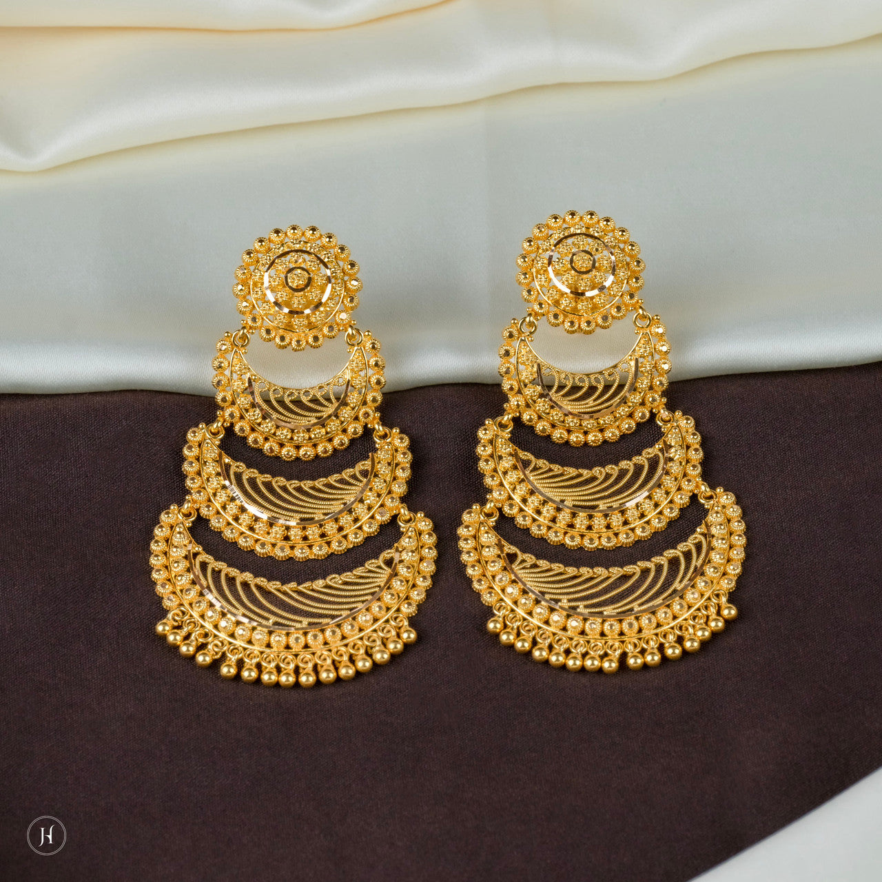 21K Yellow Gold Bahraini Multilayer Chandelier Earrings