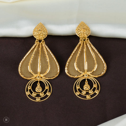 21K Yellow Gold Bahraini Fan Chandelier Earrings